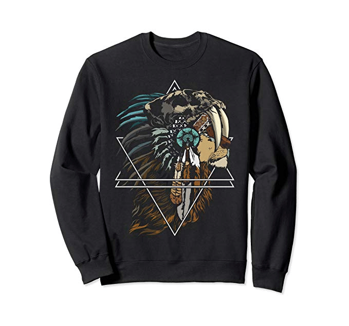 Lion Wild Nature Spirit Animal With Saber Tooth Skull Shirt