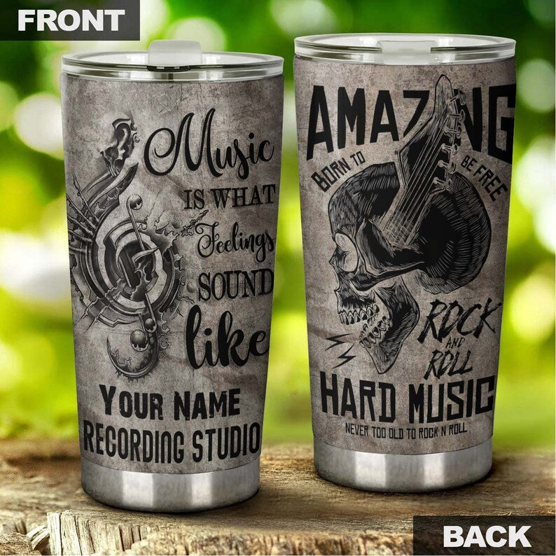 Skull Music Never Too Old To Rock N Roll Personalized Tumbler-Skull Tumbler-Skull Birthday Gift Christmas Gift Mother’S Day Gift