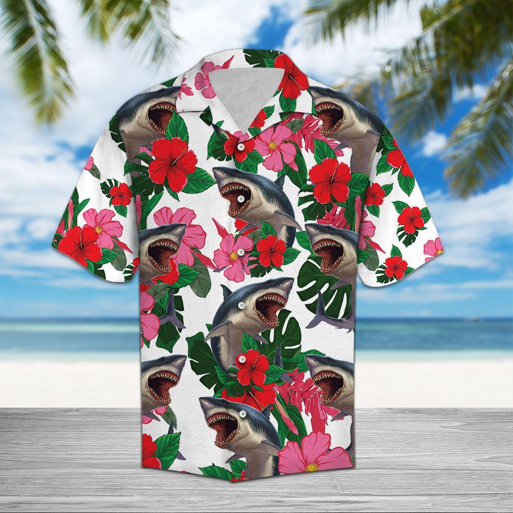 Shark Hibiscus Hawaiian Shirt For Men, Hawaiian Shirt For Women, Aloha Shirt, Hawaii Shirt