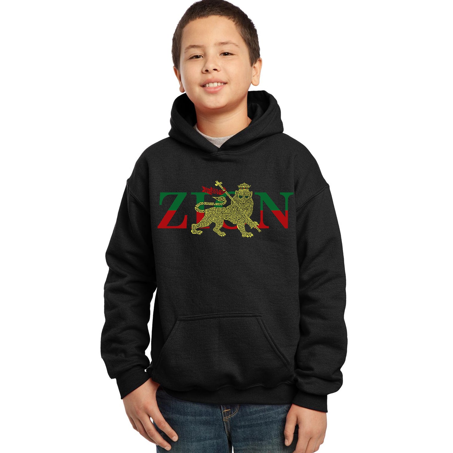 La Pop Art Boy’S Word Art Hooded Sweatshirt – Zion – One Love