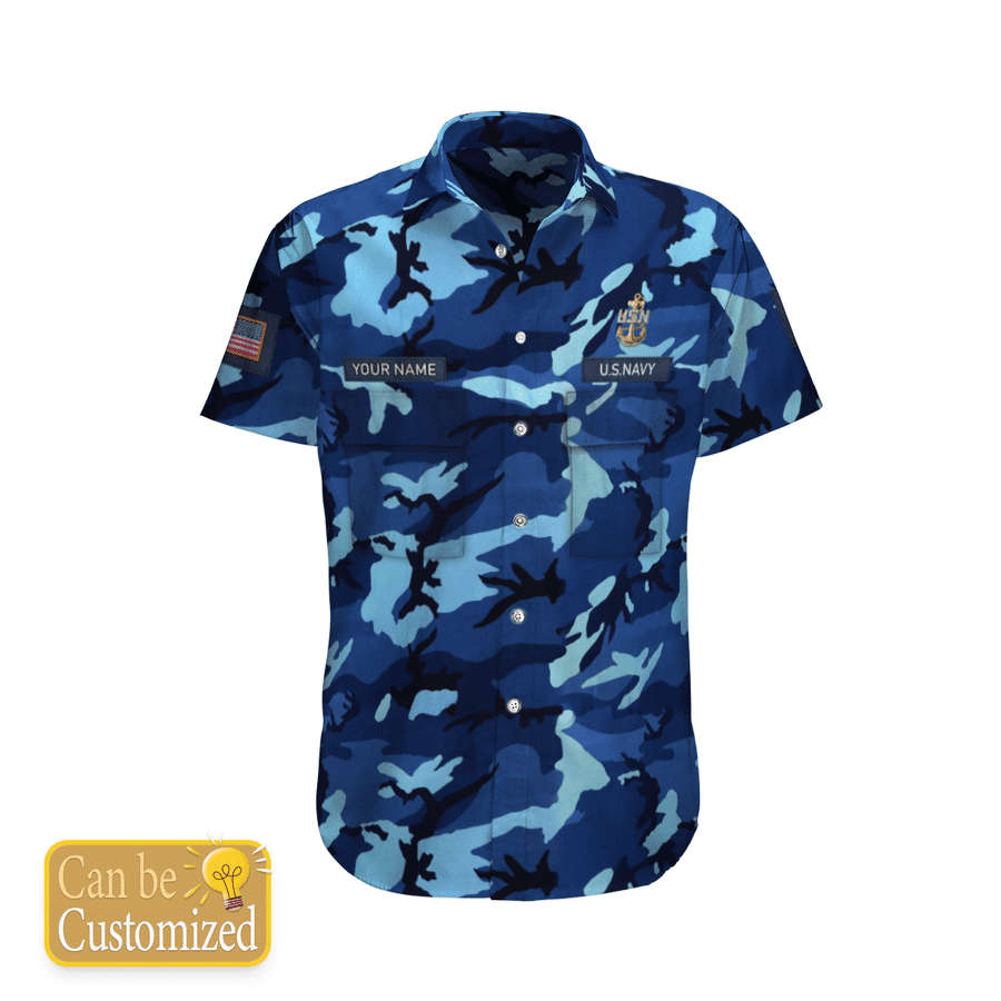 Hawaii Aloha Shirt Made In Navy Camo Custom Name And Rank Ha108934