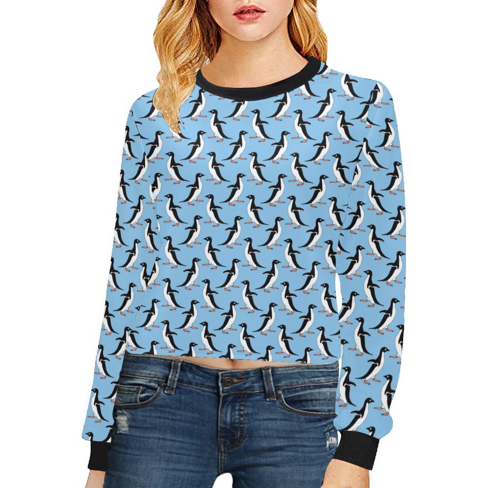 Penguin Dance Pattern Cropped Pullover Sweatshirt