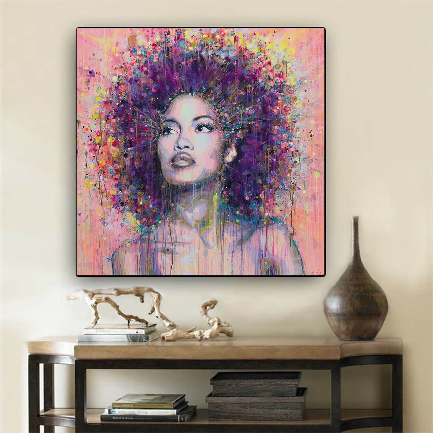 African American Canvas Art Cute Black Afro Lady African American Abstract Art Afrocentric Home Decor BPS33096