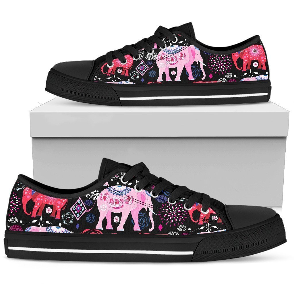 Pink Elephant Pattern Low Top Personalized Shoes Custom Name, Text For Women, Men