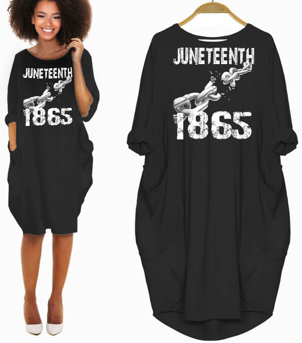 Afrocentric Dress Juneteenth 1865 Beautiful Melanin Girl Long Sleeve Pocket Dress African Clothing For Women