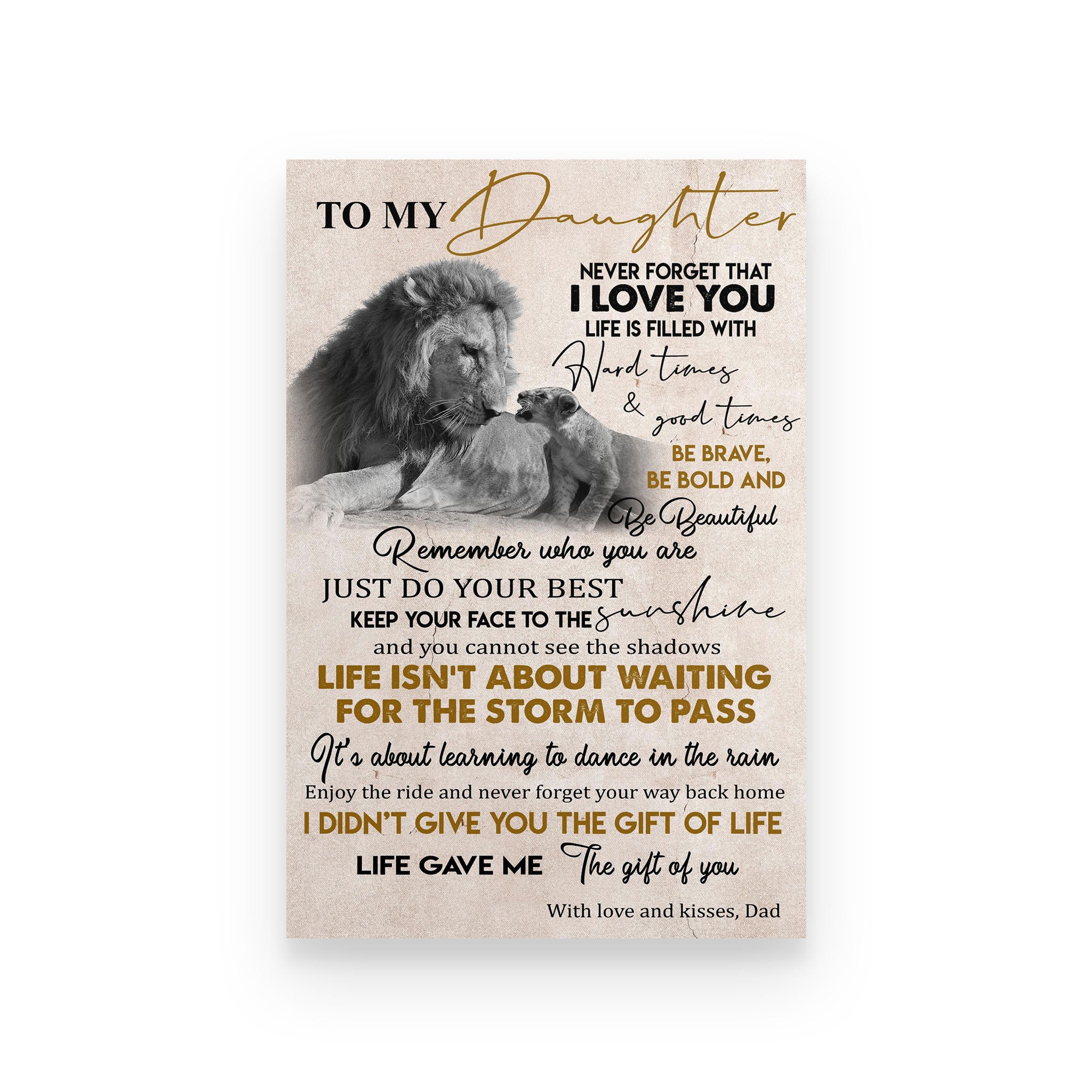 Lion poster dad to daughter never forget that I love you