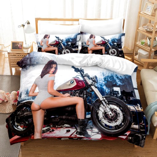 The Motorcycle Girl 14 Duvet Cover Pillowcase Home Decor 3D Bedding Set