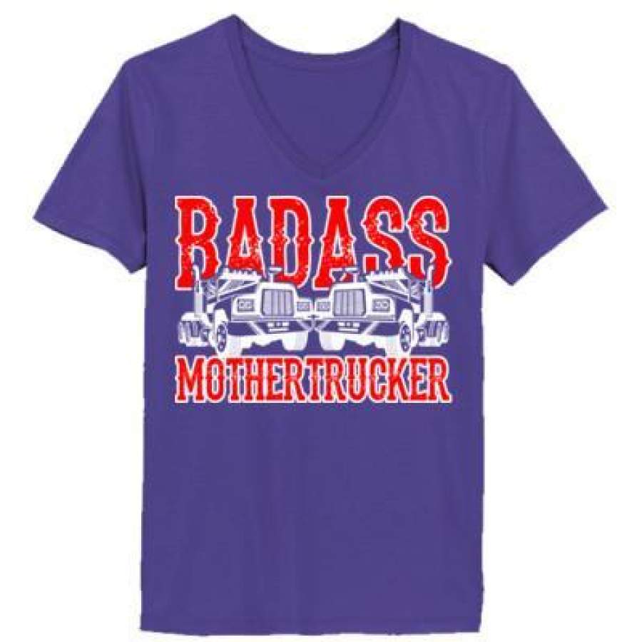 AGR Badass Mother Trucker Truck Driver – Ladies’ V-Neck T-Shirt