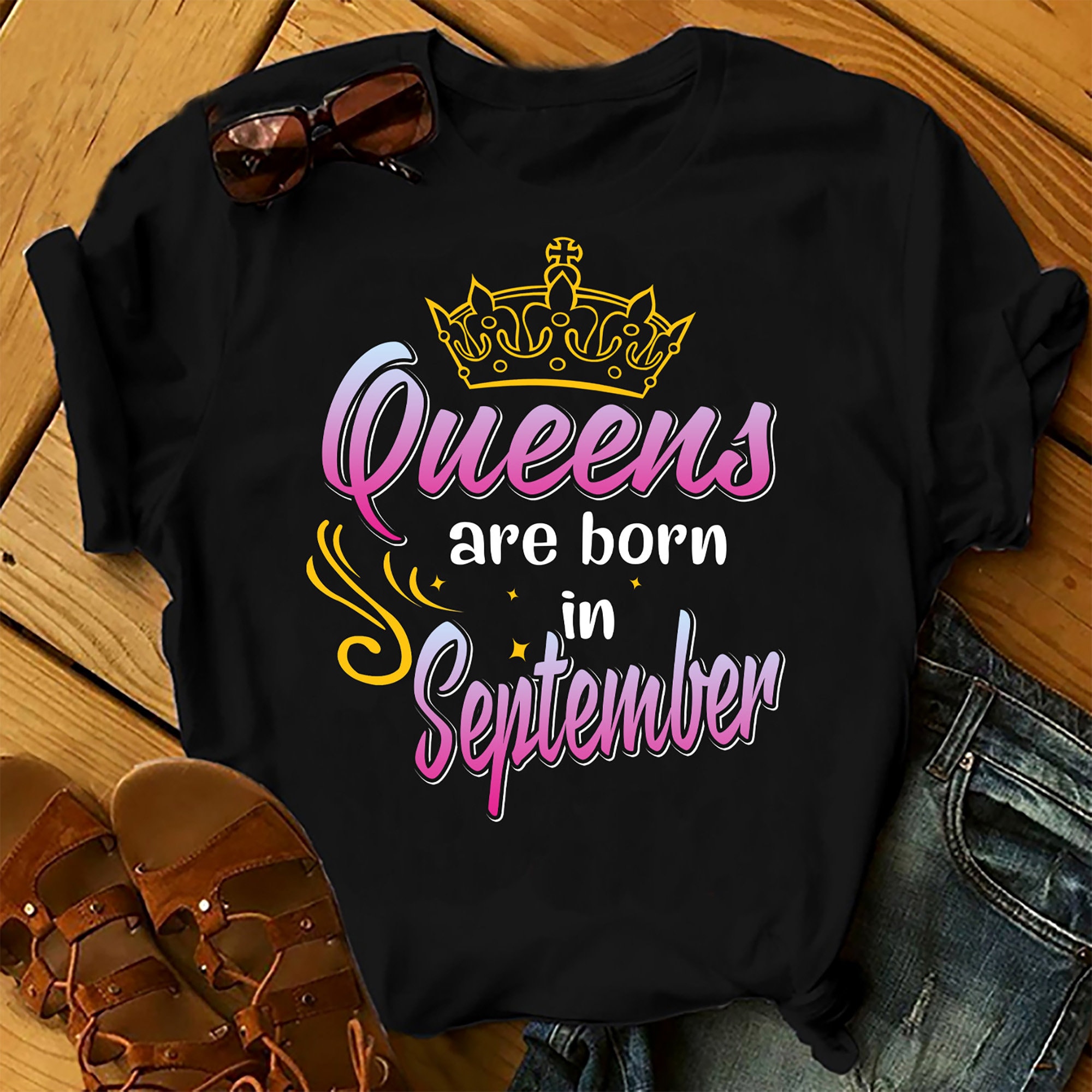 Personalised Custom Birthday Month T-shirt Queens Are Born In September Shirts Women Birthday T Shirts, Summer Tops Beach T Shirts