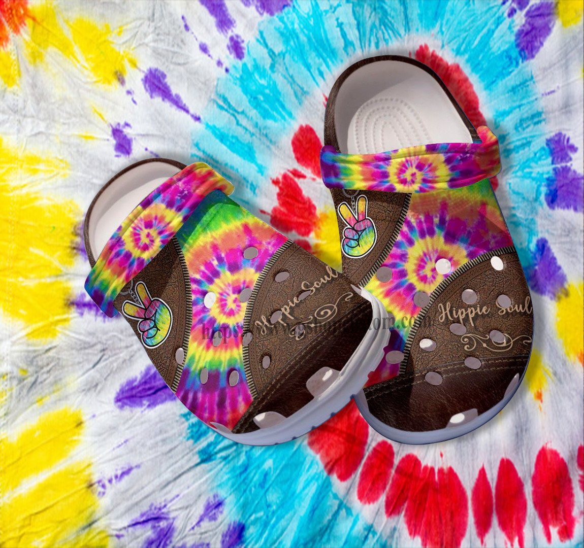 Peace Rainbow Hippie Soul Leather Croc Shoes Gift Women- Hippie Trippy Rainbow Shoes Croc Clogs Birthday Gift- Cr-Ne0470