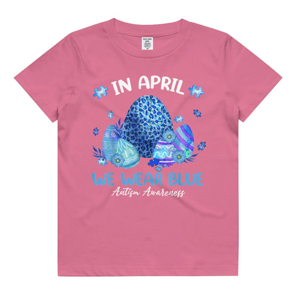 Blue Leopard Eggs Easter In April We Wear Blue Autism Kids T Shirt