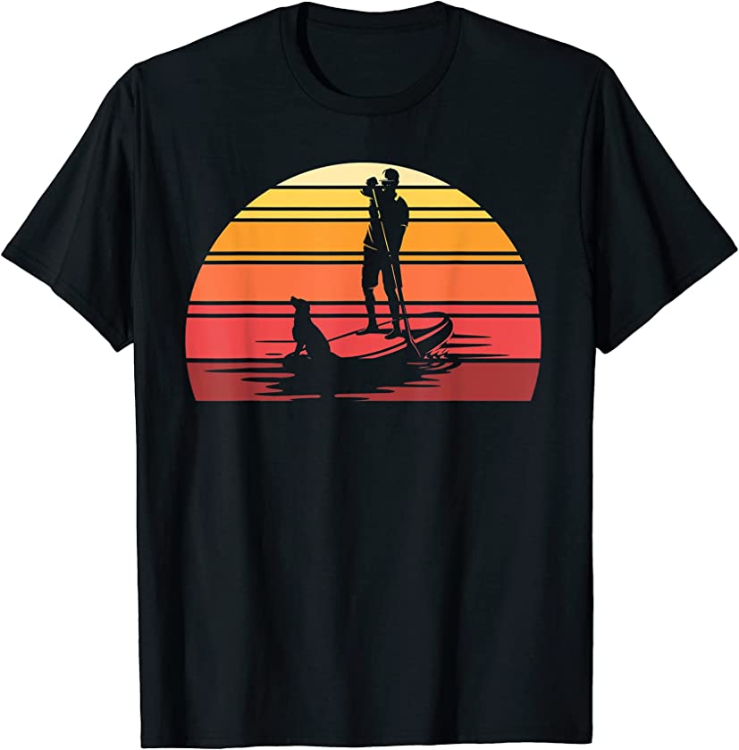 Retro Stand Up Paddler Animal Dog SUP Stand Up Paddling T-Shirt