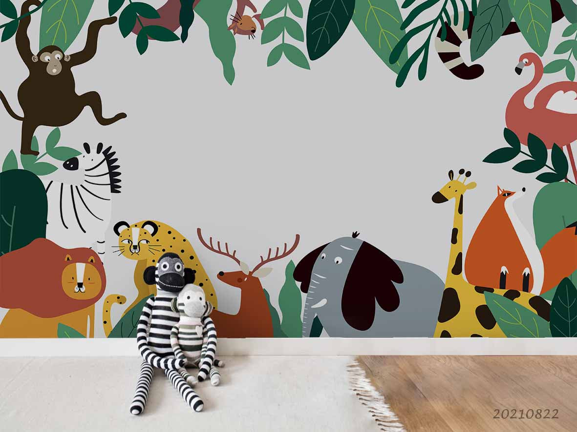 3D Hand Drawn Forest Leaf Animal Wall Mural Wallpaper Lqh 395