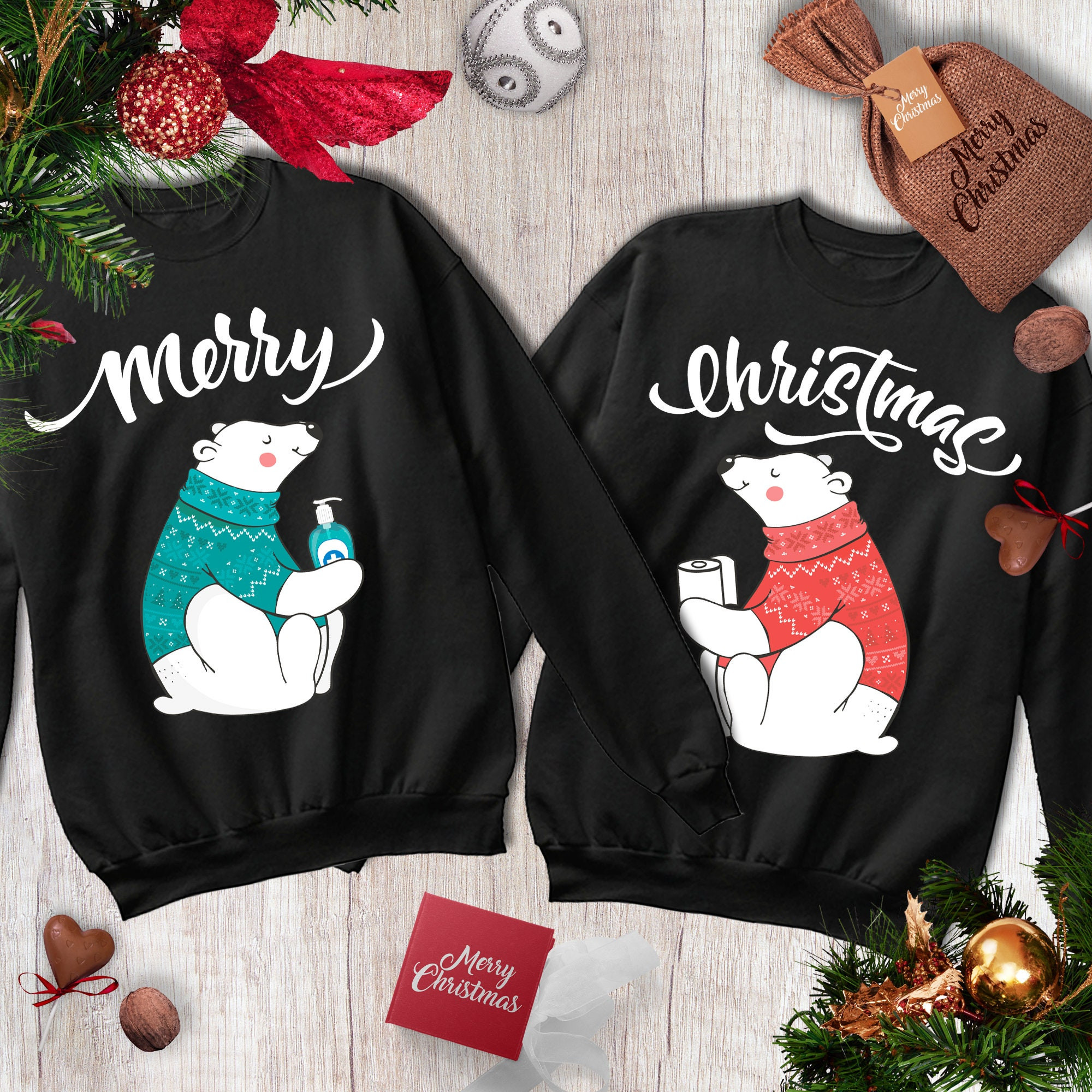 Couple Shirts Merry Christmas Funny Bears Matching Couple, Valentine Gifts, Christmas Gift Graphic Unisex T Shirt, Sweatshirt, Hoodie Size S – 5Xl