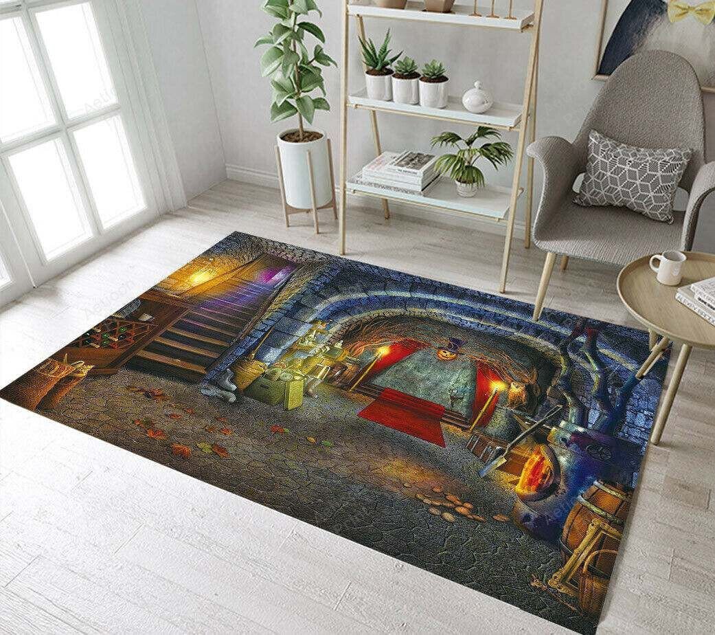 Happy Halloween Witch House Area Rug Carpet Vintage Home Decor Gift Idea Carpet