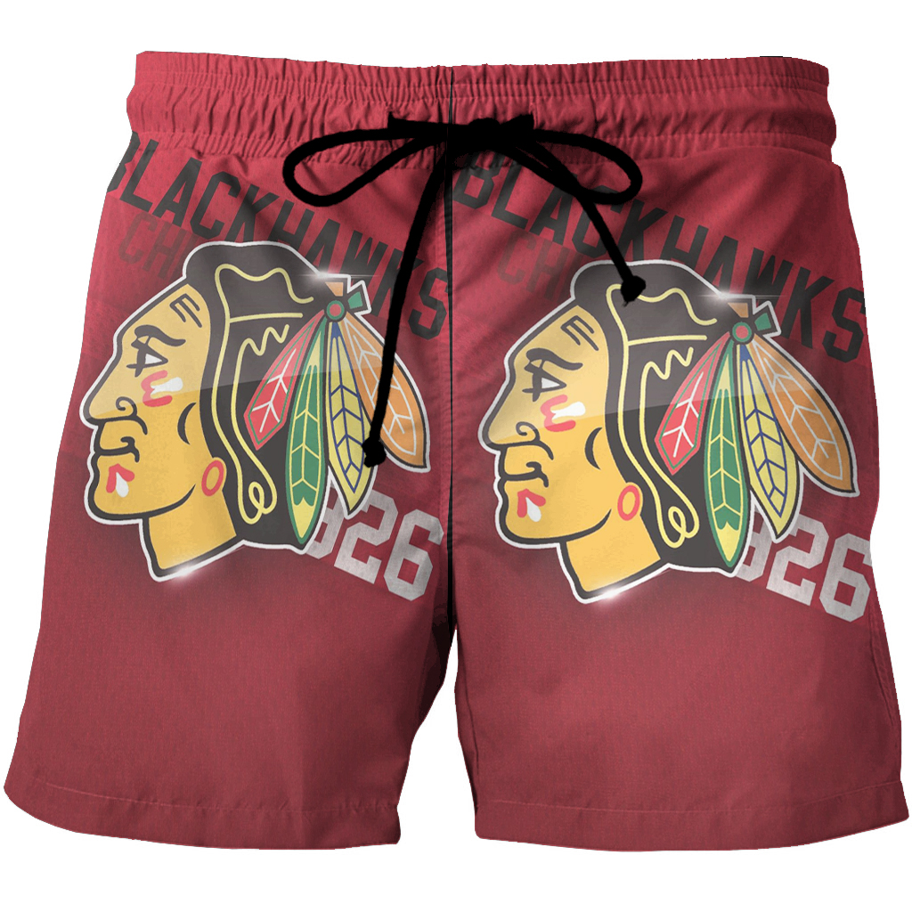 Chicago Blackhawks Emblem Texture 3D All Over Print Summer Beach Hawaiian Short