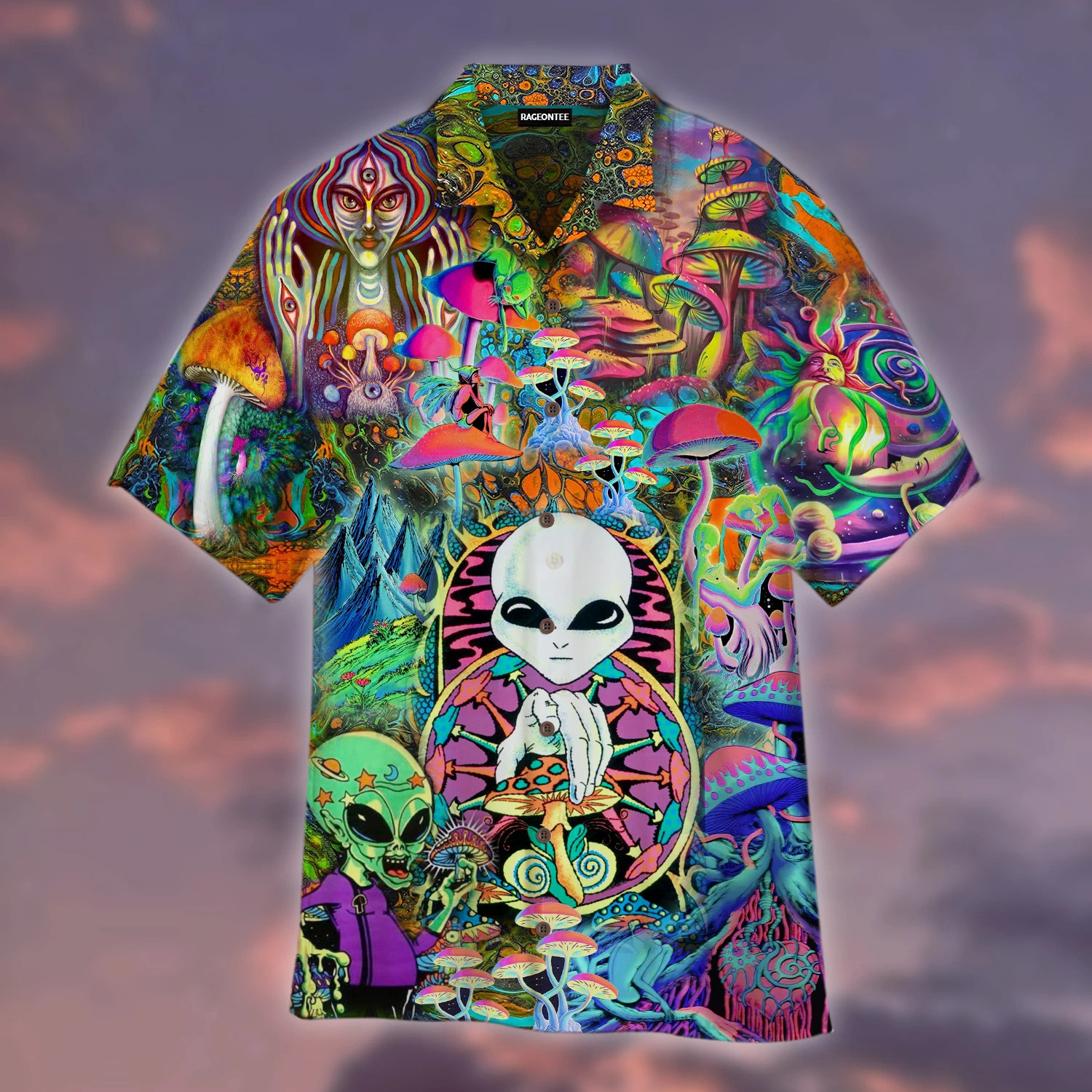 Mushroom Alien Trippy Hawaii Shirt Unisex Adult Ha6619