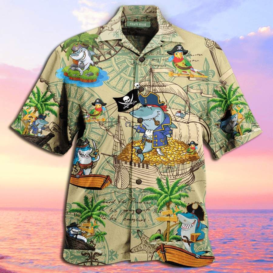 Amazing Pirate Shark Unisex Hawaiian Aloha Shirts #Hl