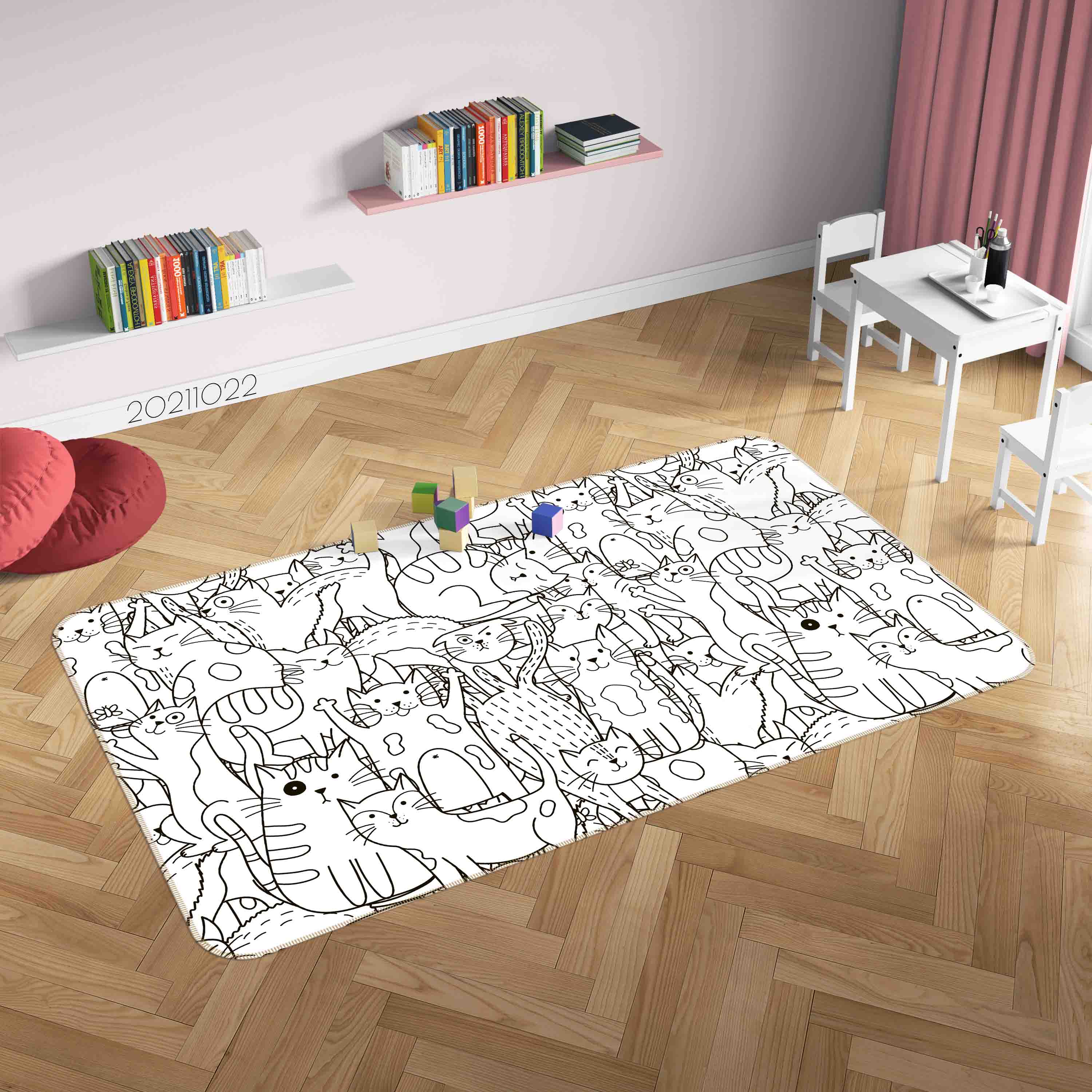 3D Cute Animal Cat Pattern Doodle Non-Slip Rug Mat 106