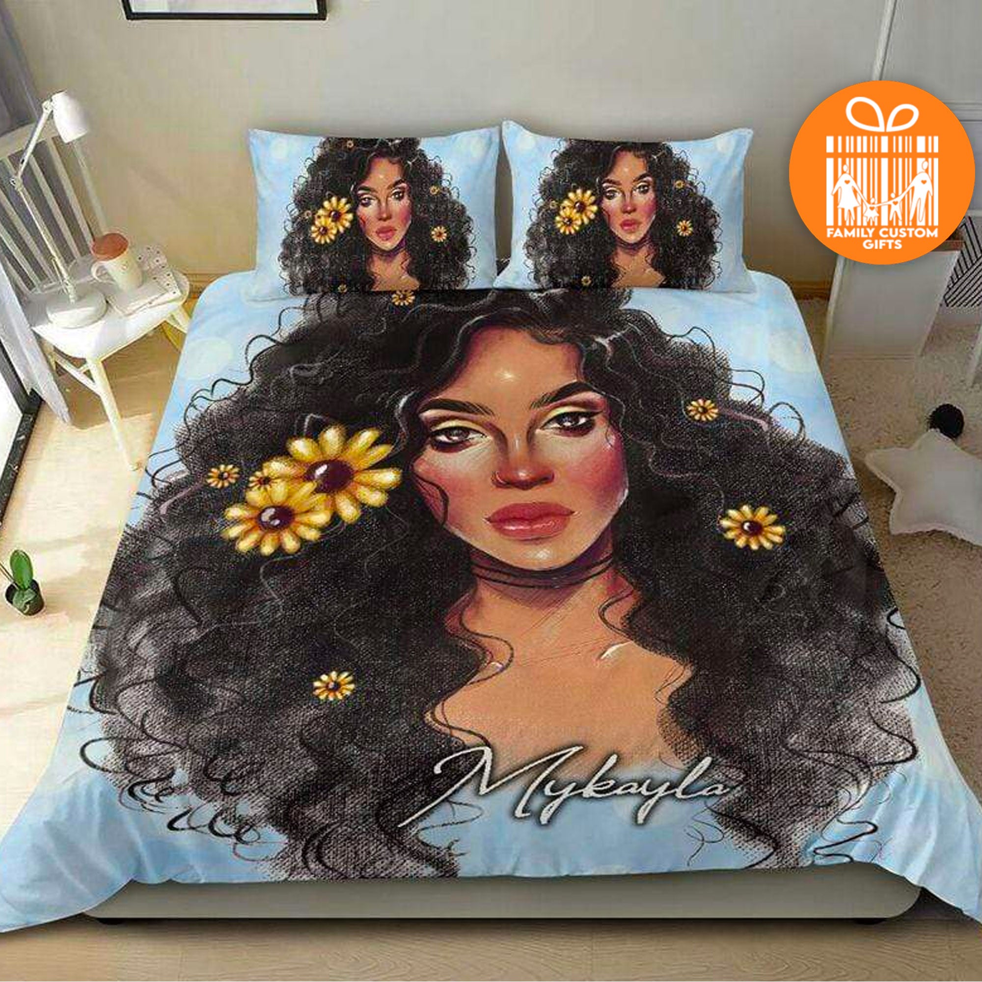 Custom Quilt Sets African American Black Girl �Flower Hair Personalized Quilt Bedding Gift For Girls Women