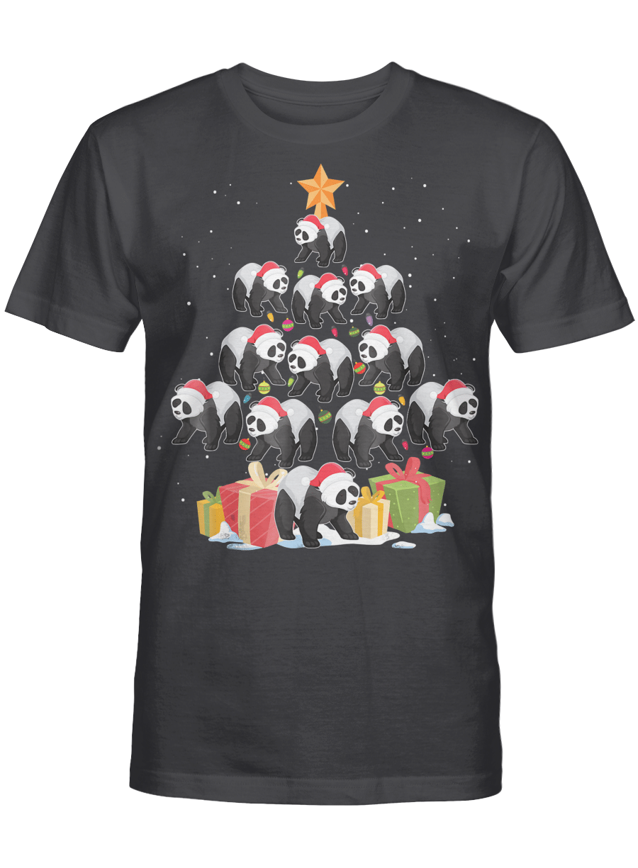 AmazeStyleZ Santa’s Reindeer, Ugly Christmas Sweater, Christmas Gift Ideas, Funny Panda Christmas Tree Lights T-shirt Gift For Lovers