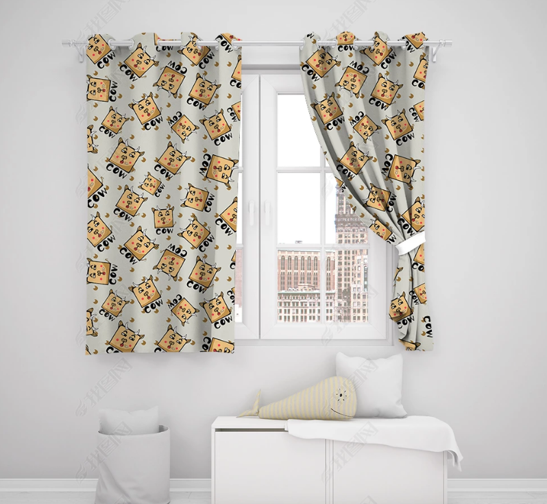 3D Hand Drawn Animal Cow Curtains And Drapes Lqh 112