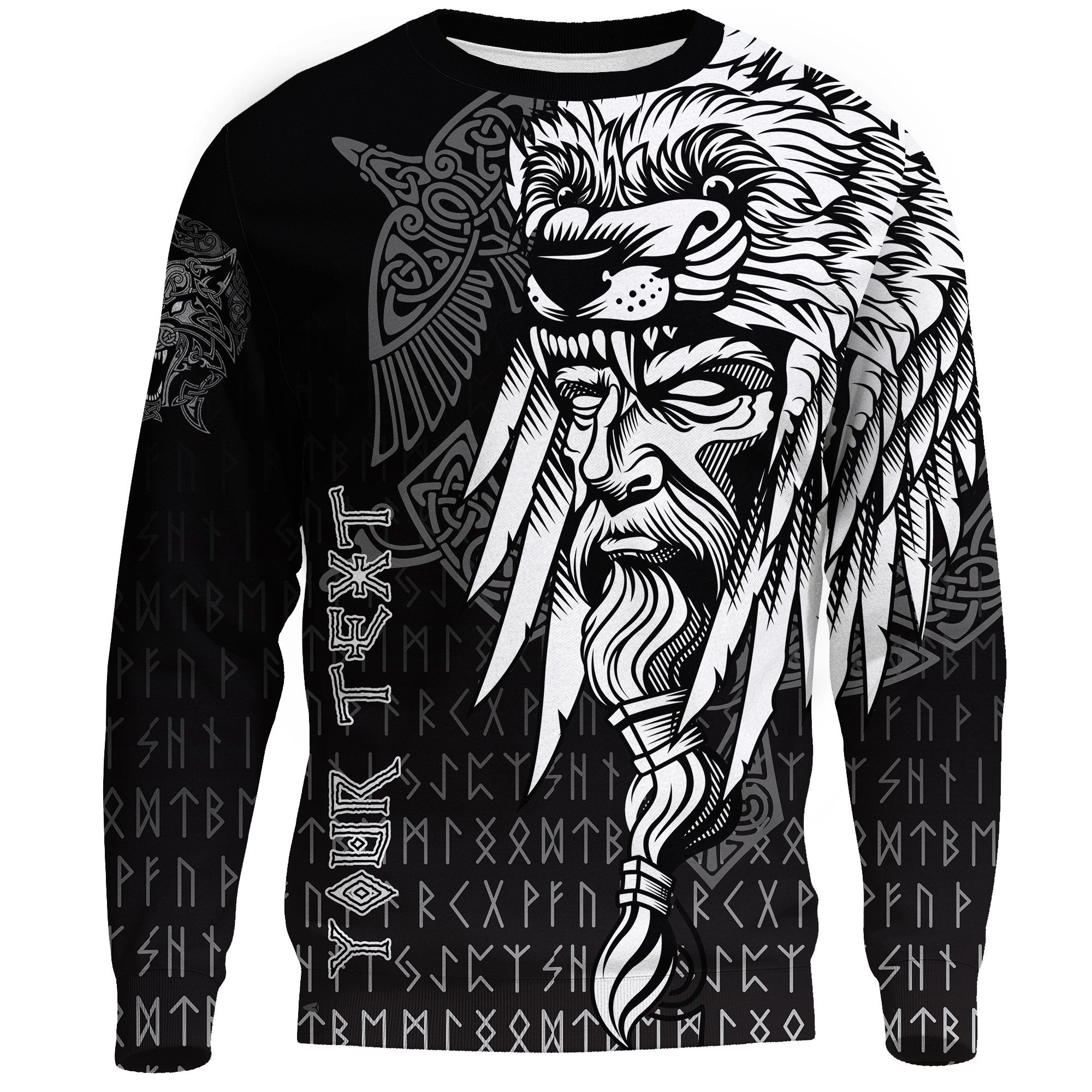 (Custom) Viking Sweatshirt Odin Raven and Fenrir on Hand A27