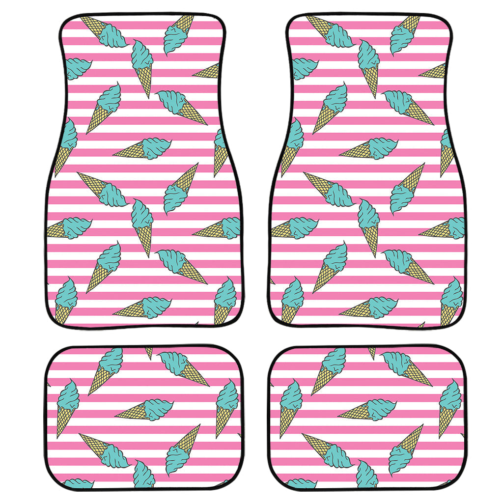 Pink Striped Ice Cream Pattern Print Front And Back Car Floor Mats, Front Car Mat