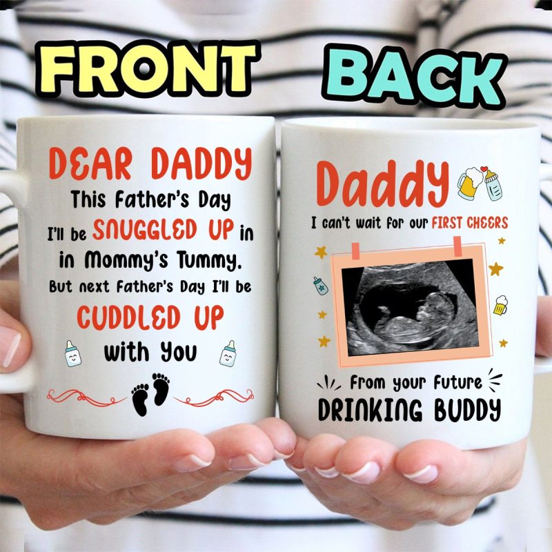 Personalized Ultrasound Image From Daddy’S Future Drinking Buddy Mug, First Father’S Day Gift For Daddy To Be