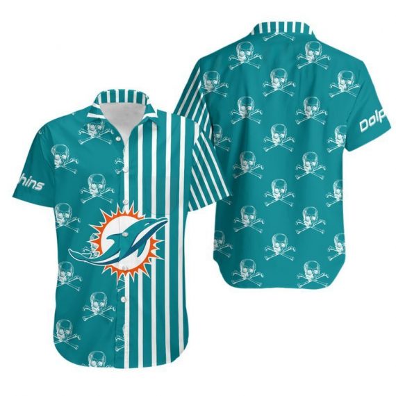 Gift For Husband Gift For Dad Miami Dolphins Stripes And Skull Hawaiian Shirt Mh16