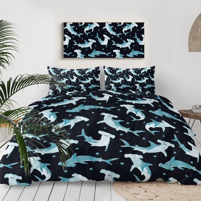 Cute Cartoon Hammerhead Shark 3 Pieces Quilted Comforter Set