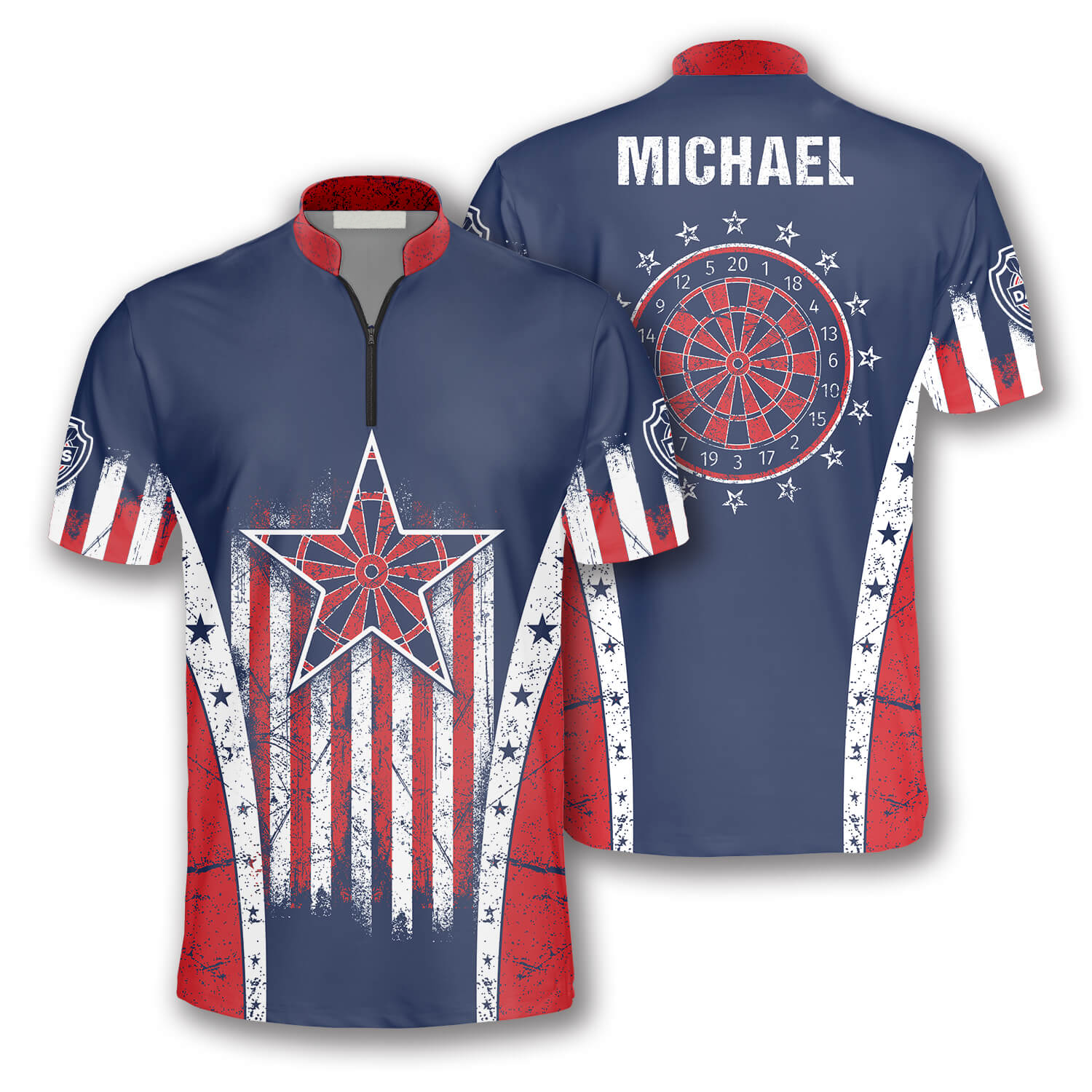 Retro American Flag Blue Custom Darts Jerseys For Men, Star Dart Flag Usa Shirt, Perfect Gift For Dart Team