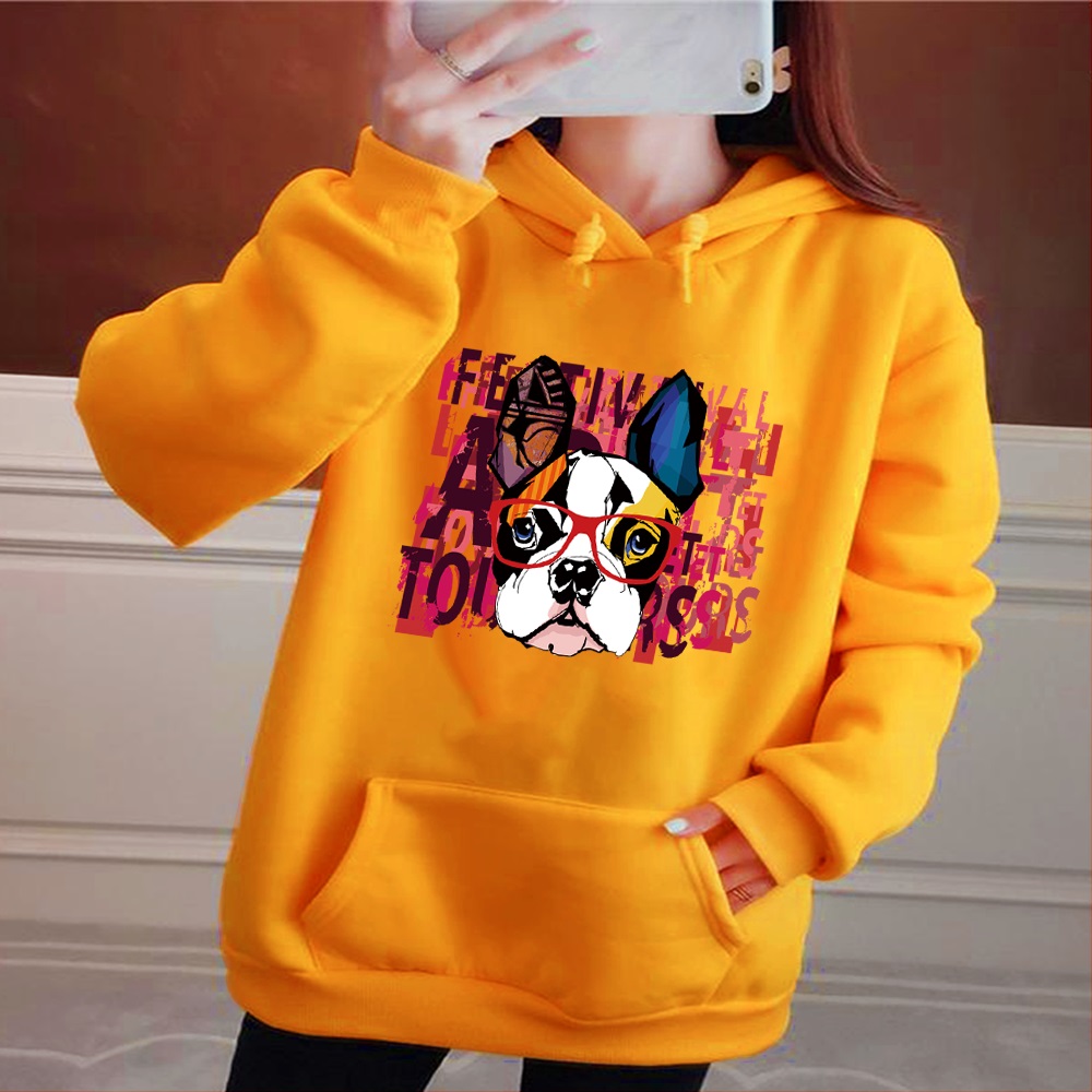 Women’s Hoodie Loose Oversized Pocket Sweatshirt Top Ladies Casual Street Pullover Cute Puppy Printed Clothing Harajuku Hoodies alx