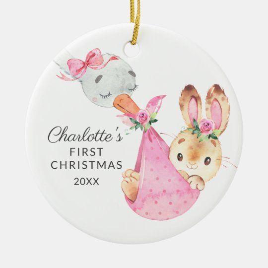 Personalized Ornament Special Delivery Baby’S First Christmas Bunny Customized Ceramic Circle Ornament 1 – 2 Sided