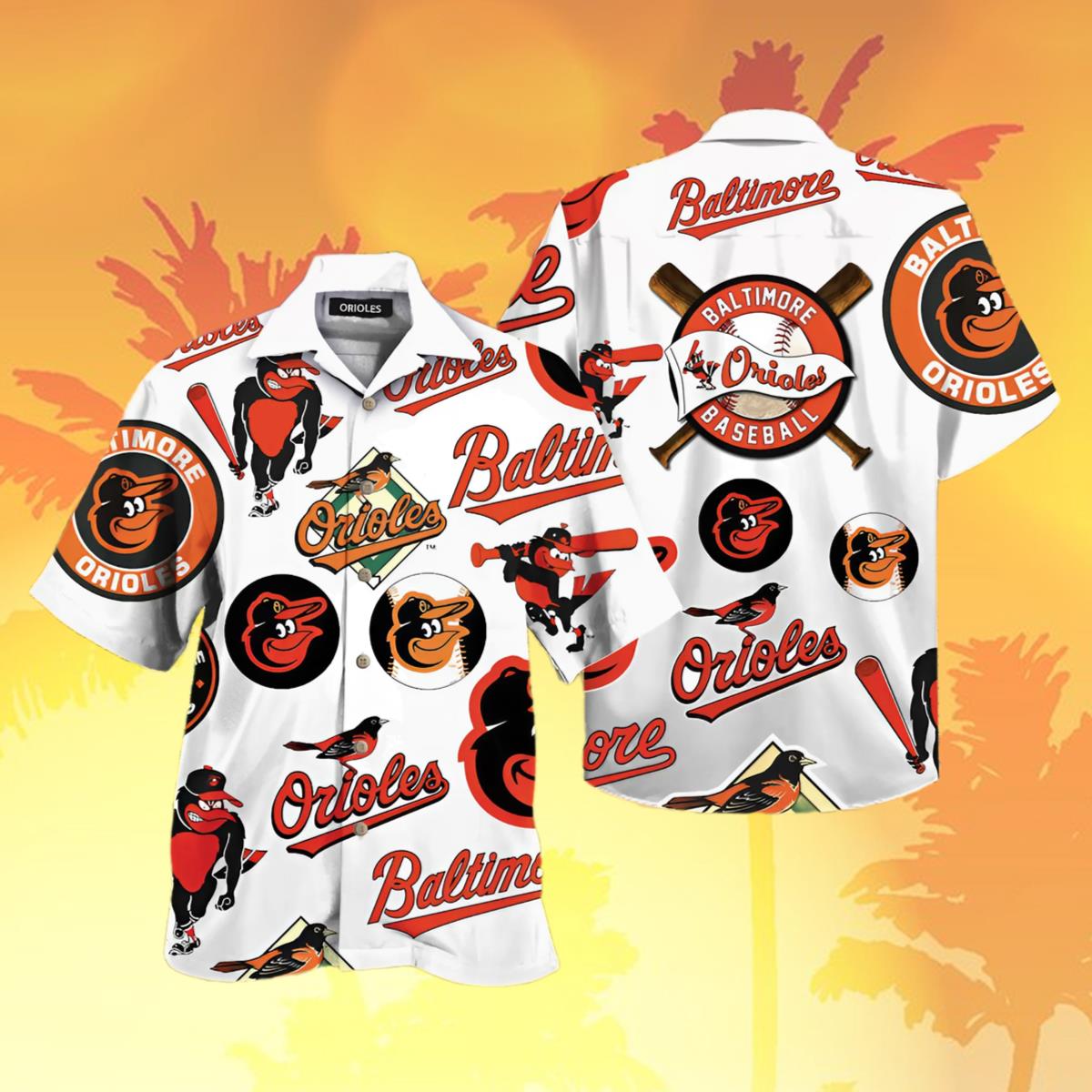 Hawaiian Shirt Orioles Print Logo Mascot