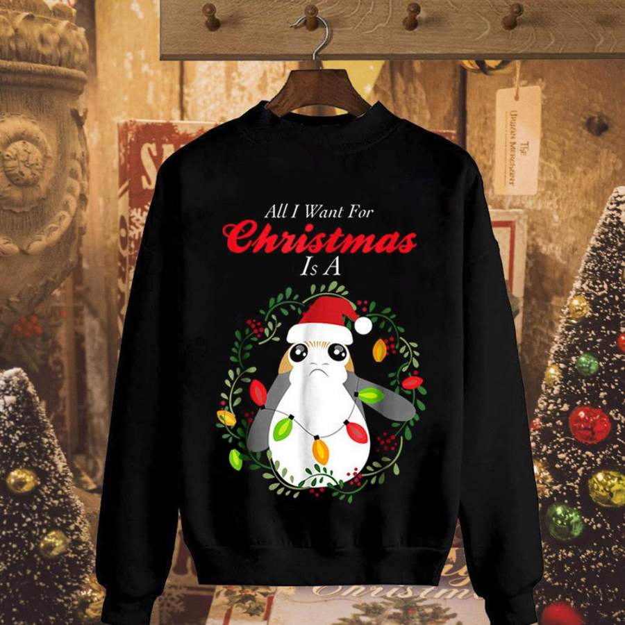 Cute penguins all i want for christmas is penguins christmas wreath xmas light best gift black sweatshirt for men and women S-5XL