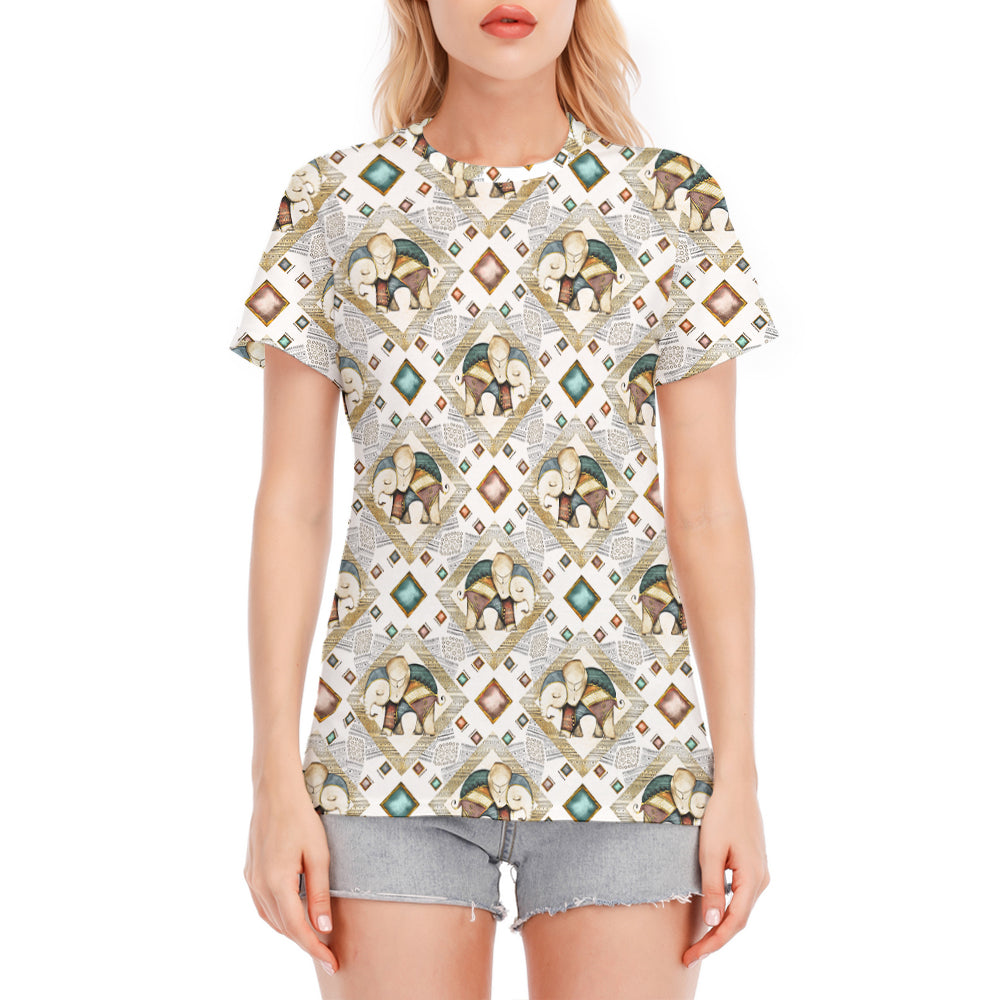 Indian Elephant Pattern Round Neck T-Shirt