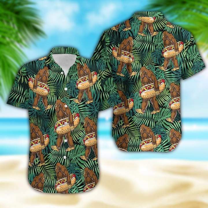 Tropical Bigfoot Carrying Hotdog Camping Hawaii Shirt Unisex Adult Ha21718