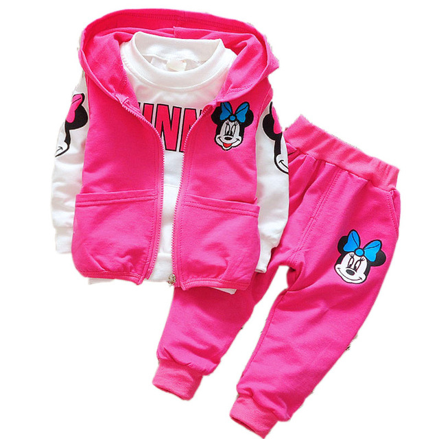 Baby Girls Minnie Mickey Clothing Set Children Spring Autumn 3Pcs Sets Hooded Jacket Coat Vest Pants Suits Kids Cartoon Clothes alx