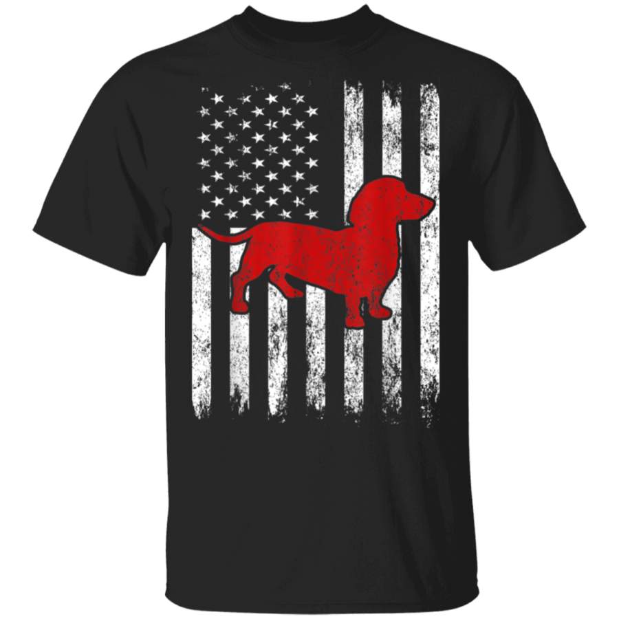 Vintage Flag Proud American Loves Dachshund Dog Gift TShirt