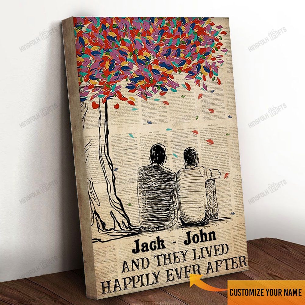 Gay Couple Happily Ever After Personalized Canvas Poster Wall Art, Poster Print, Canvas Print Wall Decor