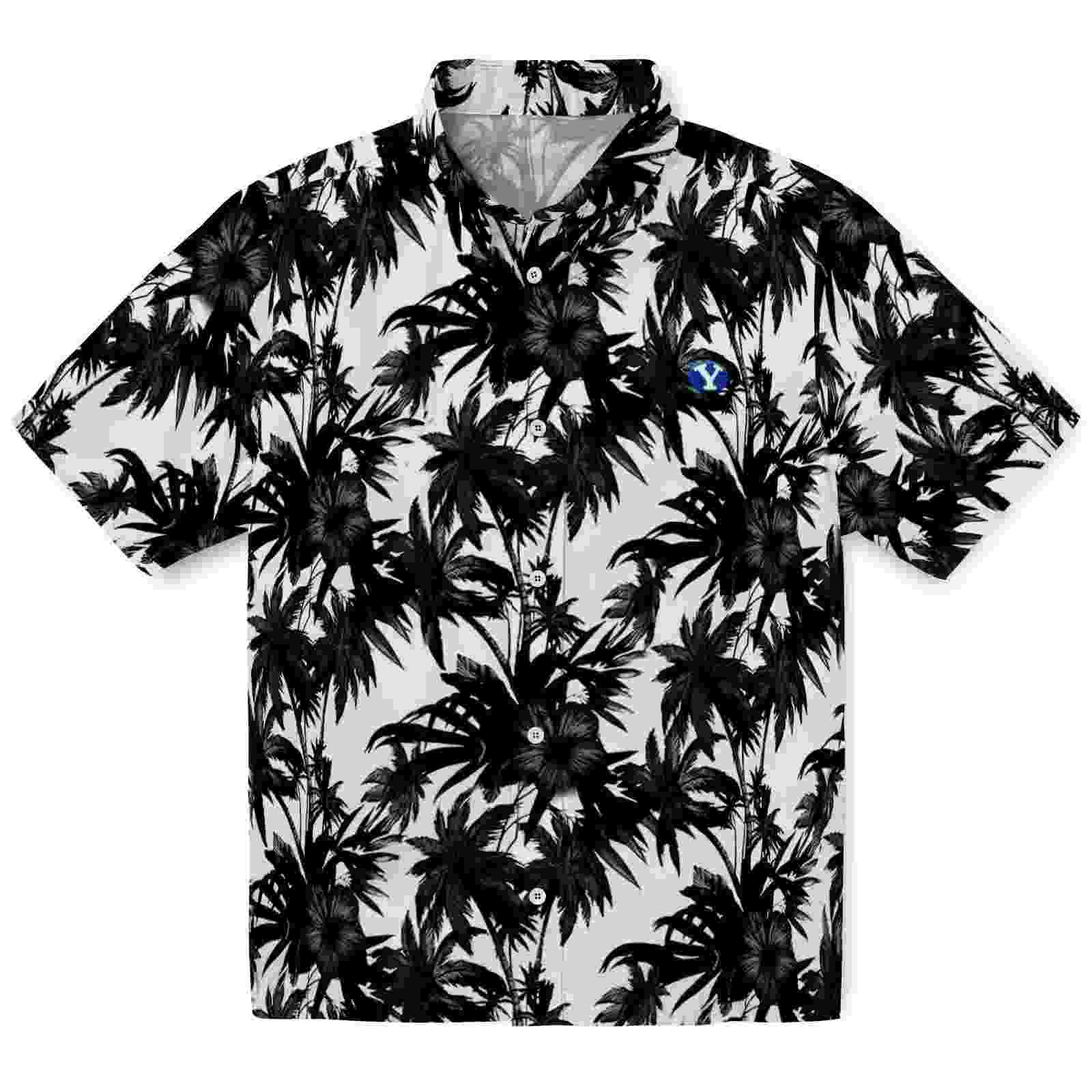 Byu Cougars Palm Motifs Black White Hawaiian Shirt