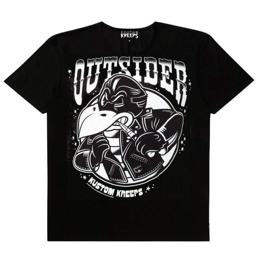 Kustom Kreeps Outsider Rockabilly Crow T-Shirt Mens Greaser Punk Retro hip  hop  tops