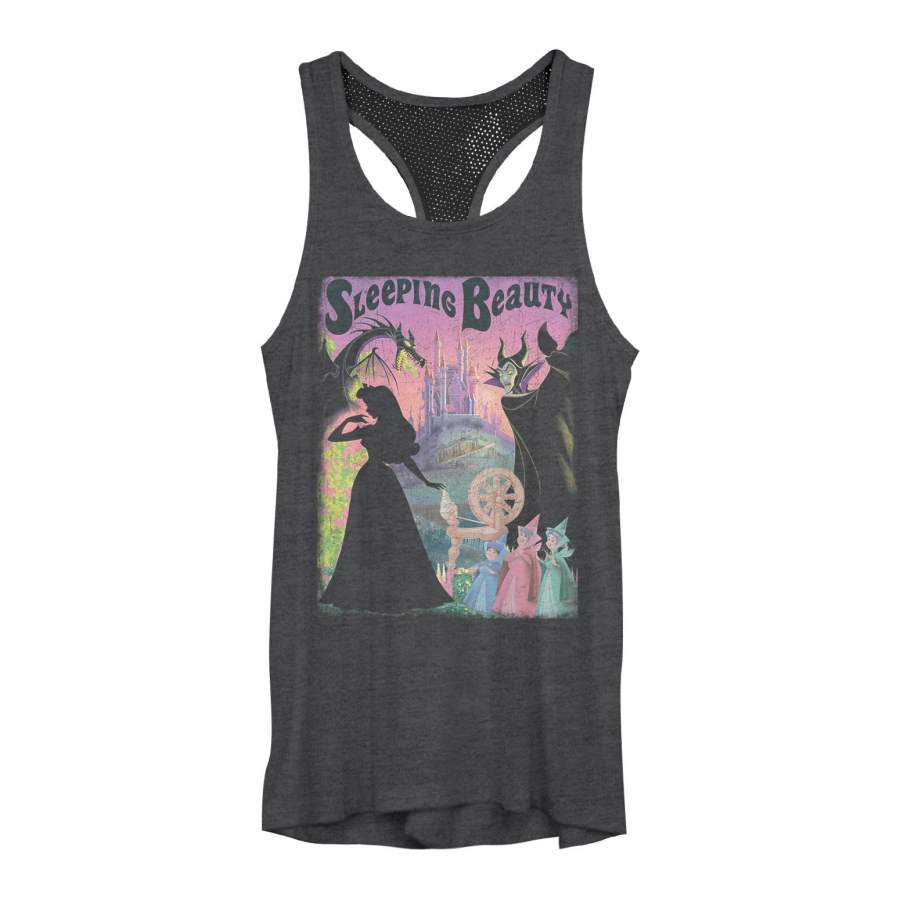 Sleeping Beauty Junior’s Silhouettes  Mesh Racerback Tank