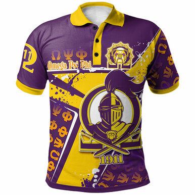 Omega Psi Phi Polo Shirt – Custom Omega Psi Phi Fraternity Knight With Bulldog 1911 Splash Style