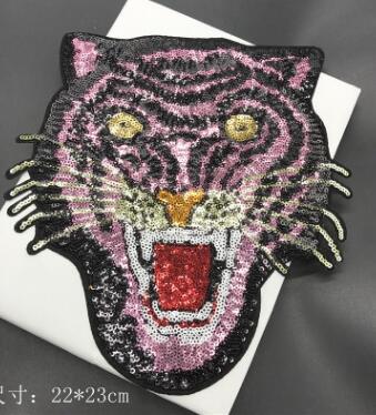 1Pc Gold/Red/Blue/Pink Tiger Applique Clothing Embroidery Patch Fabric Sticker Iron On Patch Craft Sewing Repair 23.3X22cm SX117 alx