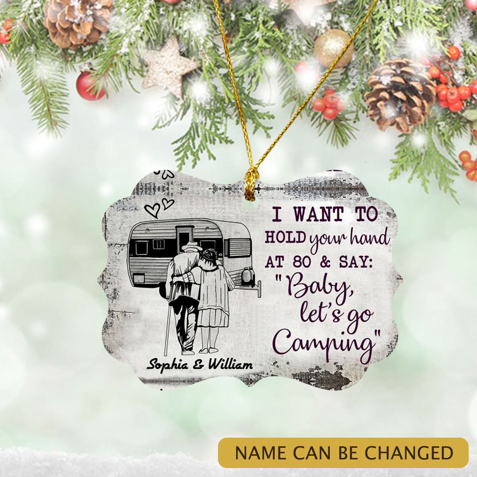 Personalized Old Camping Couple At 80 Ornament