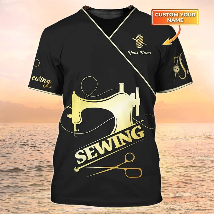 Sewing Shirt Sewing Machine Printed Shirts For Men And Women Sewing Custom Shirt Black & Gold