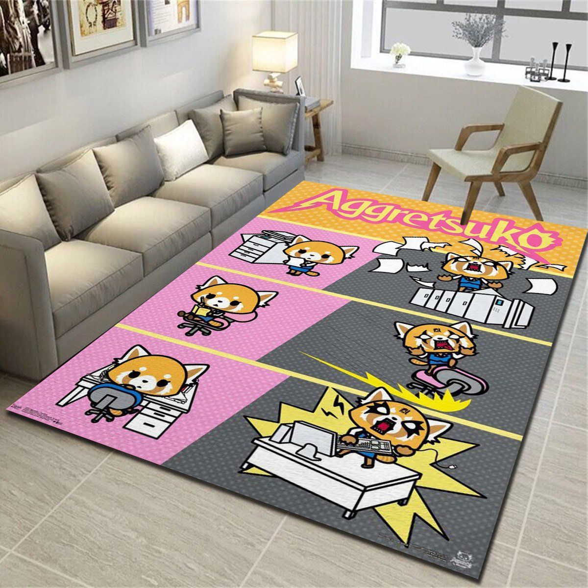 Aggretsuko Transform Area Rugs, Living Room Bedroom Carpet