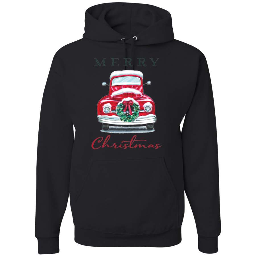 Merry Christmas Red Car with Xmas Garland Christmas Unisex Graphic Hoodie Sweatshirt